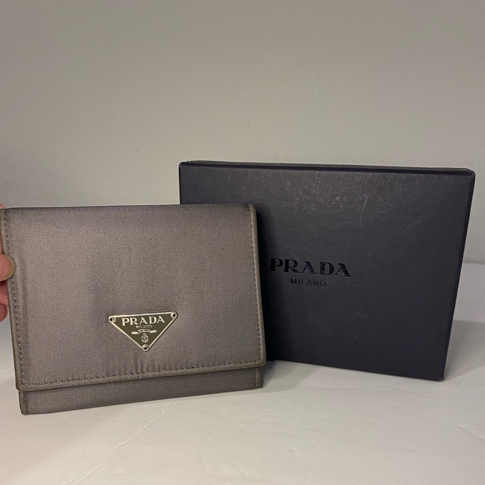 Prada Gray Triangular Logo Wallet